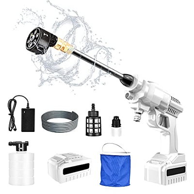S SMAUTOP Limpiador a Presión Eléctrico, 28 Bar 2 4000 mAH Batería Boquilla Multifuncional 6 en 1 Hidrolimpiadora Lavadora Sin Cable Recargable Portát