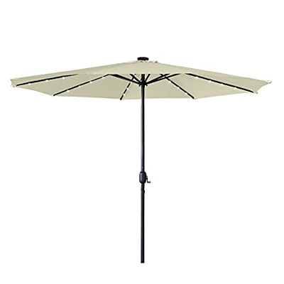 HENGMEI Sombrilla de Aluminio Ø 350 cm Parasol manivela Parasol con Luces LED solares para terraza jardín Playa balcón, Beige