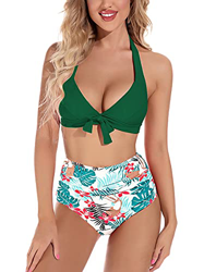 heekpek Bikini Mujer con Relleno y Push Up Sexy Bikini Cintura Alta Estampado Halter Conjunto Bikini Mujer Decorado con Lazo Triangulo Bikinis Mujer características