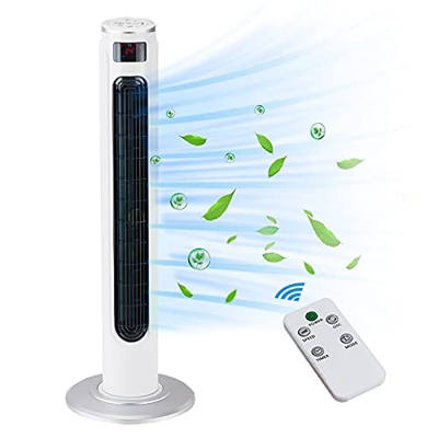 EXTRASTAR Ventilador de Torre Oscilante Mando a Distancia, 55W Potencia, 92cm de Altura, 3 Velocidades, 3 modos de ventilación, 15H Temporizador, Smar