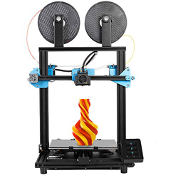 la impresora 3D SOVOL SV02O con la extrusora dual, la placa base silenciosa TMC2208, la fuente de alimentación Meanwell y la pantalla táctil de 4.3 pu características