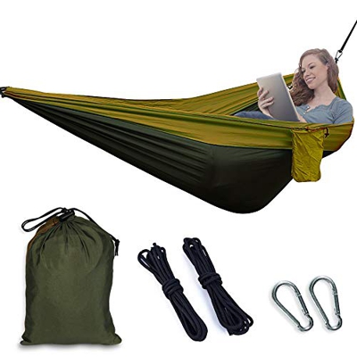 Etmury Hamaca para exterior ultraligera, hamaca con 2 mosquetones + 2 cuerdas de carga de 200 kg, hamaca de viaje, hecha de nailon para exteriores, mo