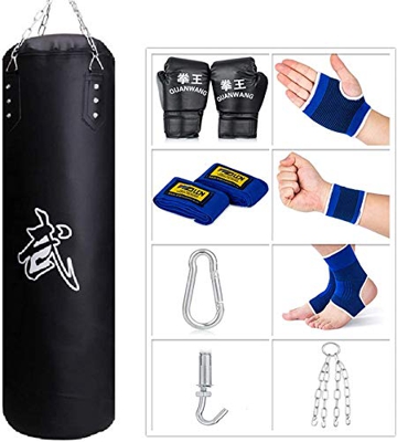 Sfeexun - Sacos de Boxeo para Colgar, Equipo de Boxeo para Gimnasio en Casa con Guantes, Cadena, Gancho de Techo para Entrenamiento Pesado para Adoles