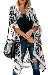 Kimono Mujer Largo Verano Playa, Vintage Grande Encubrir Cárdigan Chaqueta sin Mangas, Casual Batas Women Beach Bikini Cover Up, Body Wrap, Un Tamaño, en oferta