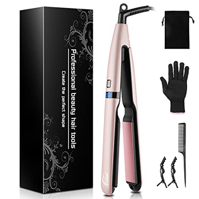 Culwad Plancha de pelo con placa de cerámica de 25 mm, temperatura de 160 ℃ a 230 ℃, pantalla digital, doble voltaje, apagado automático