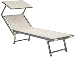 Baroni Home Tumbona con estructura de aluminio y techo parasol. Cómoda y resistente tumbona de jardín, playa, piscina revestida de textileno gris, 60  características
