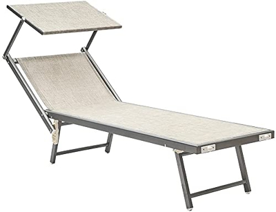 Baroni Home Tumbona con estructura de aluminio y techo parasol. Cómoda y resistente tumbona de jardín, playa, piscina revestida de textileno gris, 60 
