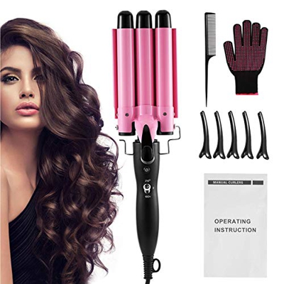 DazSpirit Rizador de Pelo 3 Tubo 22 mm, Rosa Rizador Pelo 180 °C/210 °C, Ondas Pelo Curling Hair con Artilugios de Peluquería