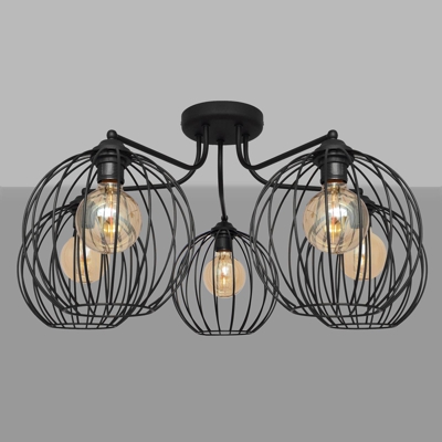 Plafón Cumera con pantallas jaula, 5 luces