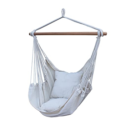 SUNNY GUARD Silla Hamaca Colgante Cuerda Columpio MAX 150 KGS Tejido de algodón de Calidad para una Comodidad Superior, Crema Duradera