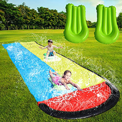 Faffooz Tobogán de Agua, Tobogán Acuático de 4,8 m, Tobogán para Juegos de Agua, Tobogán Acuático Doble de Jardín con 2 Cojines Hinchables Apto para A precio