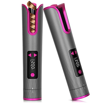 SHUMDHA Rizador de pelo automático, inalámbrico, rizador de pelo giratorio, con pantalla LCD y 4 temperaturas ajustables, calentamiento rápido USB par