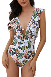 UMIPUBO Trajes de Baño Una Pieza Bañador Alta Cintura Push Up Trajes de Brasileño Conjunto de Bikini para Mujer Volante Cuello en V Fruncido Bikini Se precio