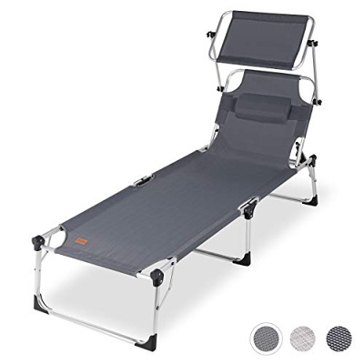 Sekey Textileno Plegable Tumbona con Techo de Sillas de Jardín, Aluminio, 220 x 71 x 37 cm, Capacidad de Carga: 150 kg, Gris