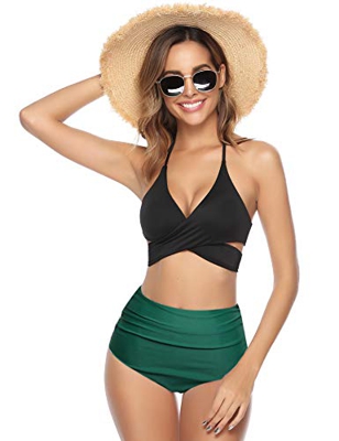 iClosam Bikini Braga Alta Mujer, Conjunto de Bikini con Cuello Halter Tirantes Traje de Baño de Dos Piezas Sexy y Elegante para Playa Natacion Piscina