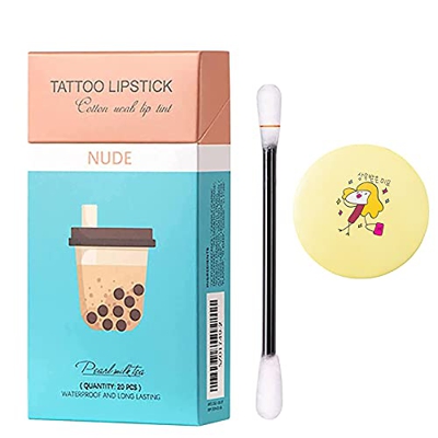 OOYT 20PCS Cigarette Lipstick Cotton Swab Lipstick, Waterproof Long-Lasting Liquid Non-Stick Tattoo Lipstick, Creative Lip Stain Set with Random Small
