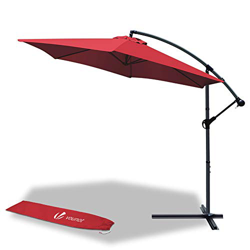 VOUNOT 300 cm Parasol Excentrico, Sombrilla de Jardín con Manivela y Funda Protectora, Protección UV, Rojo características