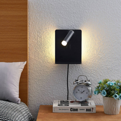 Lucande Zavi foco de pared LED estante, USB, negro en oferta