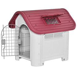 Pawhut Caseta para Perro con Puerta Extraíble Base Elevada 3 Respiraderos y Ventana Abrible Caseta de Perros para Interior y Exterior 59x75x66 cm Gris en oferta