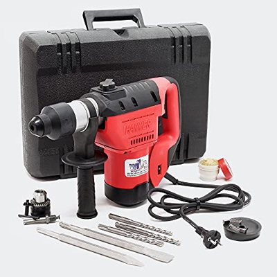 Martillo percutor con 1500W 3000 rpm, incluye 3 brocas y 2 cinceles, para cemento, acero, madera