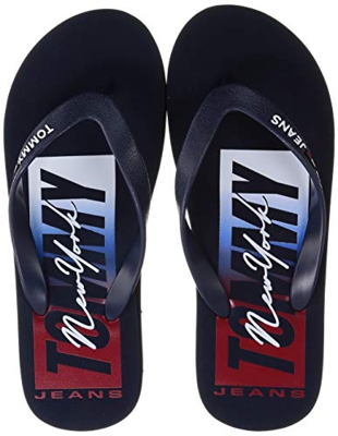 Tommy Jeans Bruce 13R, Sandalias Planas Hombre, Azul Marino Crepúsculo, 42 EU