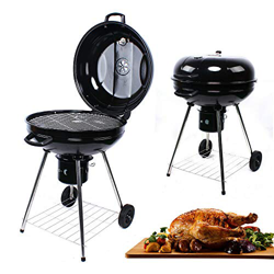 Barbacoa redonda de carbón vegetal con tapa y ruedas, parrilla negra esmaltada, diámetro de 56 cm, pequeña parrilla esférica con suministro de aire aj en oferta