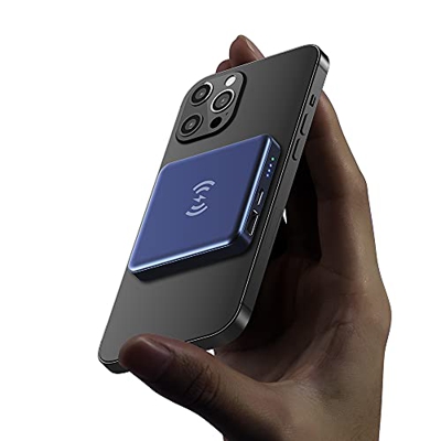 Cargador magnético inalámbrico de 5000 mAh, USB C, fuente de alimentación de emergencia, adecuado para iPhone 12/12 Mini/Pro/Max (azul)