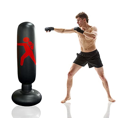 Faffooz Saco de Boxeo Inflable, 160cm Saco de Boxeo Hinchable de Pie Boxeo Independiente Columna Inflable Tumbler Saco de Arena Rebote Inmediato Sacos