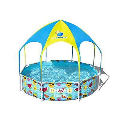 Bestway Steel Pro UV Careful - Piscina con Marco de Acero (sin Bomba, con Techo Protector Solar, 244 x 51 cm), Multicolor