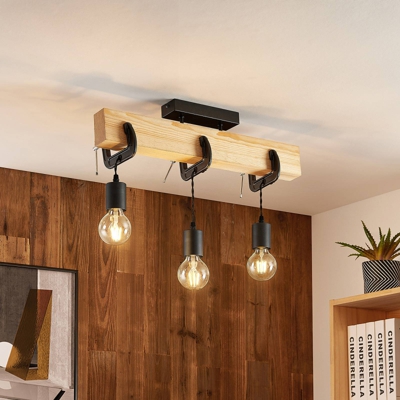 Lindby Asya plafón, madera, negro