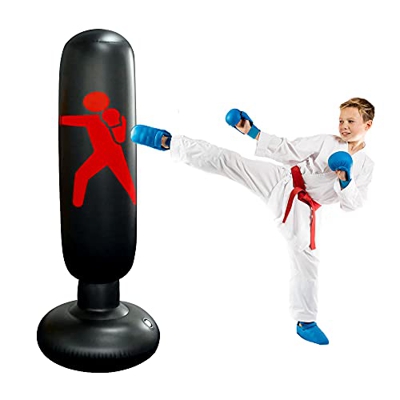 LangRay Saco de Boxeo Inflable Niños, 160cm Saco de Arena Inflable de Pie con Bomba de Aire Bolsa de Boxeo Independiente Columna Inflable Tumbler Saco