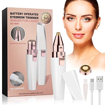 Depiladora de Cejas,Eléctrica Depiladora Cejas,2 en 1 Dispositivo de depilación de rostro femenino,Depiladora de Cejas Portátil con Luz,USB Recargable