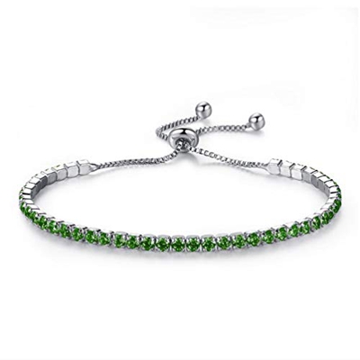 Happyyami - Pulsera de Tenis para Mujer - Pulsera con Brillantes - Pulsera de Cristal Ajustable - Elegante Joya de Moda para niñas y Mujeres, Verde