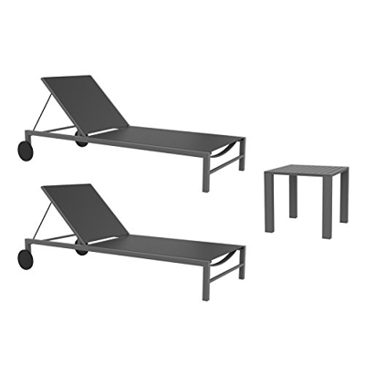 RESOL Cubic Textiline Set 2 Tumbonas y 1 Mesa Auxiliar Cubic | Conjunto de Muebles de Jardín Exterior Compuesto de Tumbonas Apilables con Ruedas y Mes