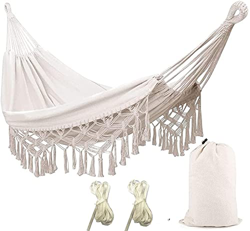 Hamaca al Aire Libre Hamacas de jardín Cama de Hamaca de algodón Hamacas con Flecos de macramé Hamaca Balcón Boho Hamacas Hamaca Doble 2 Personas 200K en oferta