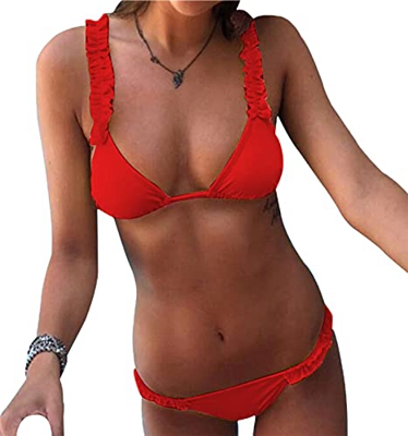 Voqeen Mujer Sexy Conjunto de Bikini Traje de baño Acolchado Push Up de Verano Bañador de Dos Piezas Volantes de Triángulo Superior y Parte Inferior d