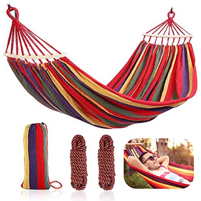 FOGARI Hamaca para exteriores, 280 x 80 cm, hamaca de jardín con dos barras flotantes antirollo, capacidad carga hasta 300 kg, cómoda portátil 2 cuerd