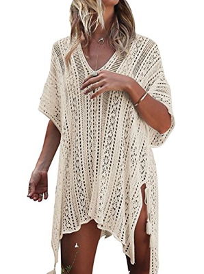 Yuson Girl Mujeres Gasa Pareos Traje De Baño Bikini Playa Yuson Girl Manto Protector Solar Larga Vestido Cubierta hasta Ropa De Playa (Beige)