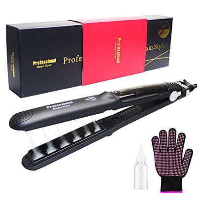 Plancha para el pelo al aceite de argán, plancha profesional al vapor, estilo liso o ondulado, revestimiento de cerámica, LED, 6 niveles de temperatur