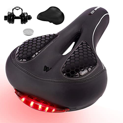 GCBTECH Sillín de Bicicleta Gel cómodo con LED luz Trasera, Asiento de Bici Antiprostático Impermeable y Transpirable para Hombre y Mujer para Carrete características