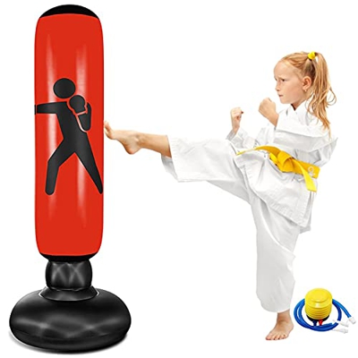 EQARD Saco de Boxeo Hinchable de Niños 62" Bolsa de Boxeo Independiente para Rebote Inmediato Sacos de Boxeo para Practicar Kárate Taekwondo MMA (Rojo