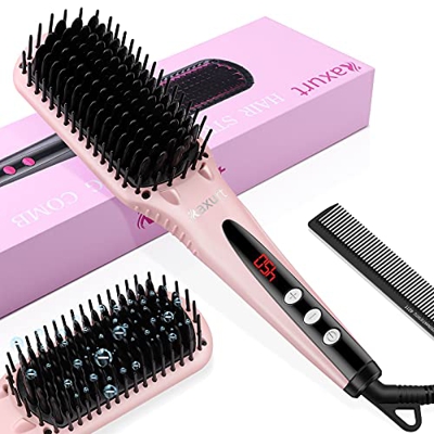 Cepillo Alisador Pelo, Cepillo Alisador Profesional, Peine Alisador de Cabello Cerámica, Calefacción Rápido Peine Alisador, Temperatura Regulable, Pan