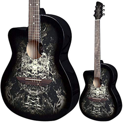 Guitarra acústica negra para zurdos 933C ‘Alien’ de Lindo y estuche para guitarra características