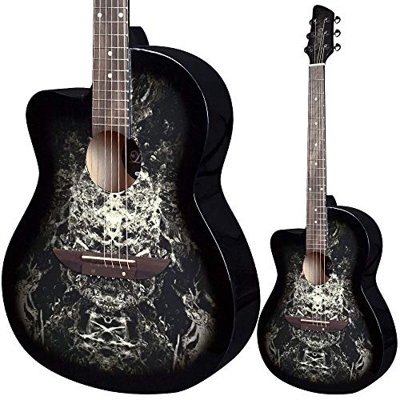 Guitarra acústica negra para zurdos 933C ‘Alien’ de Lindo y estuche para guitarra