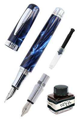ONLINE Juego de caligrafía Bohemian Art Azul I Pluma Resina y Acrílico I Plumas intercambiables M (Medio) & 1,4 mm I Incluye Convertidor de Tinta y Ti