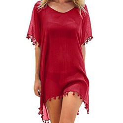 heekpek Ropa de Baño Playa Mujer de Gasa Moda con Borla Trajes de Baño Cubrir Bikini Cover Up Color Sólido Kaftan Vestidos Pareos Playa precio