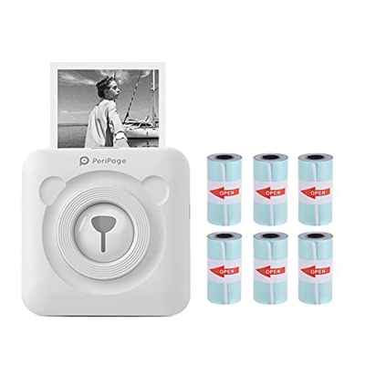 JEPODOR Peripage 304 DPI Impresora de Fotos de Bolsillo Mini Foto Bluetooth Inalámbrica Etiqueta Impresora Para Teléfono Móvil Android e iOS (304W Y 6