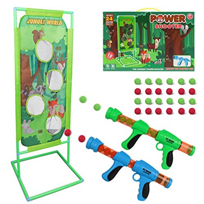 DeeXop Juego de tiro para niños Nerf, juguete para niños de 5, 6, 7, 8, 9, 10 años de edad, 2 pelotas de espuma, 24 bolas de espuma, para interiores y
