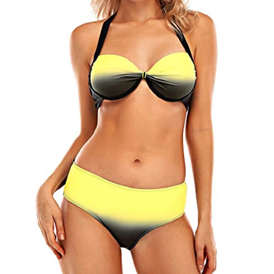 heekpek Bikinis Mujer Push Up Conjunto Bikini Halter Mujer Color Degradado de Contraste Triangulo Bikini Brasileño Traje de Baño Dos Piezas