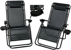 Juego de 2 tumbonas plegables y reclinables para exteriores con gravedad cero negro + 2 soportes para tazas/teléfono características